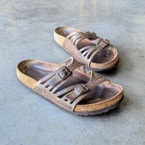Birkenstock Granada Brown Leather Double Strap Slip On Sandals size 36